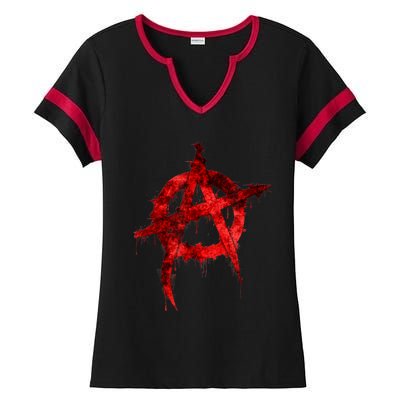 Red Graffiti Anarchy Symbol Ladies Halftime Notch Neck Tee