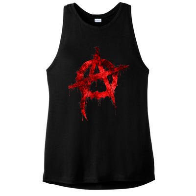 Red Graffiti Anarchy Symbol Ladies PosiCharge Tri-Blend Wicking Tank