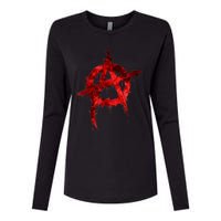 Red Graffiti Anarchy Symbol Womens Cotton Relaxed Long Sleeve T-Shirt