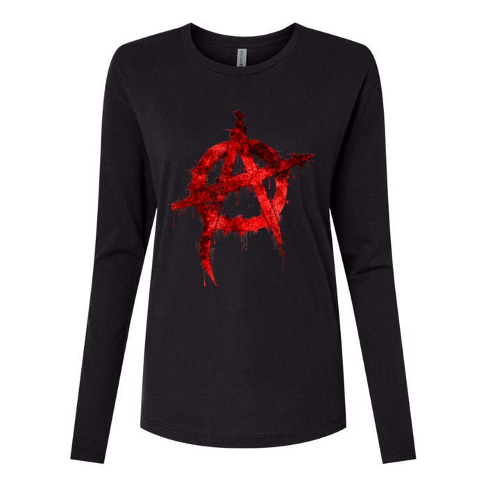 Red Graffiti Anarchy Symbol Womens Cotton Relaxed Long Sleeve T-Shirt