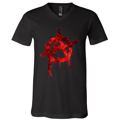 Red Graffiti Anarchy Symbol V-Neck T-Shirt