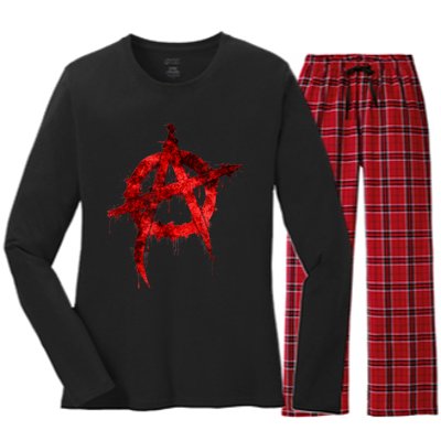 Red Graffiti Anarchy Symbol Women's Long Sleeve Flannel Pajama Set 