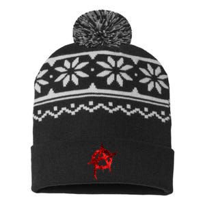 Red Graffiti Anarchy Symbol USA-Made Snowflake Beanie