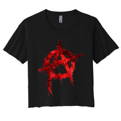 Red Graffiti Anarchy Symbol Women's Crop Top Tee