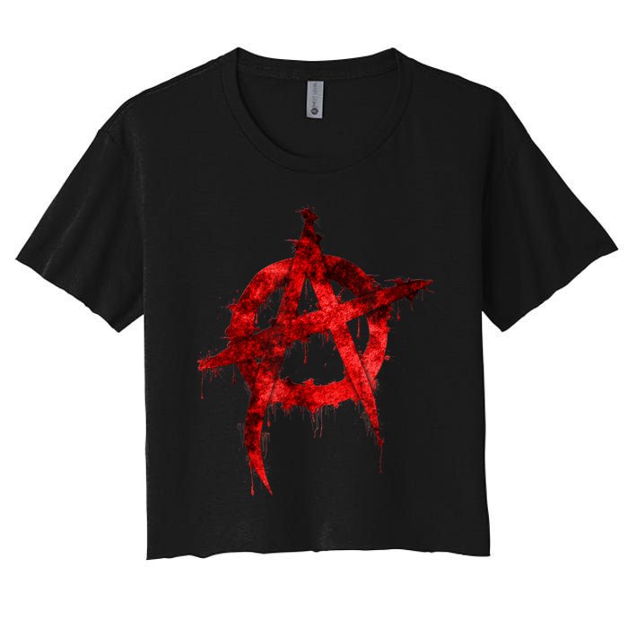 Red Graffiti Anarchy Symbol Women's Crop Top Tee