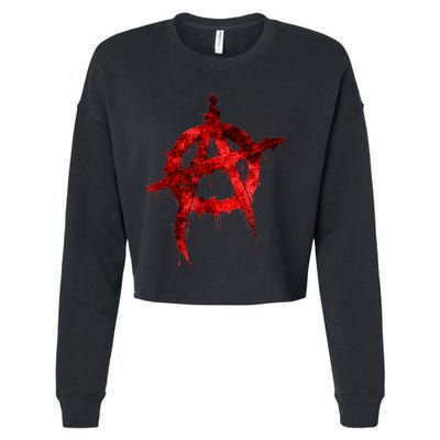 Red Graffiti Anarchy Symbol Cropped Pullover Crew