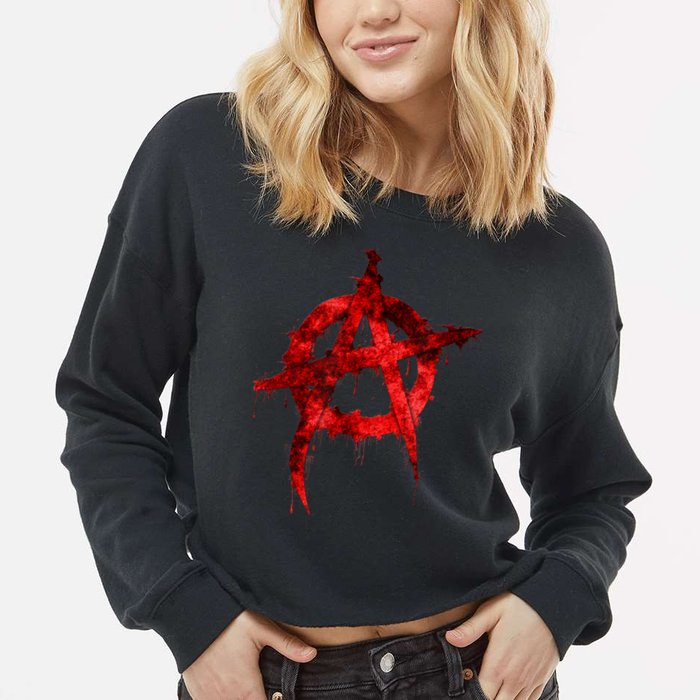 Red Graffiti Anarchy Symbol Cropped Pullover Crew