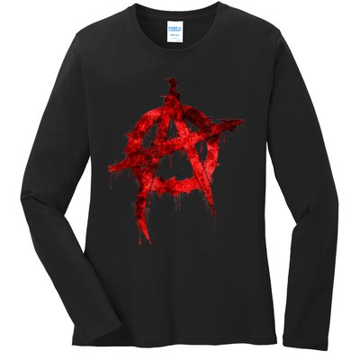 Red Graffiti Anarchy Symbol Ladies Long Sleeve Shirt