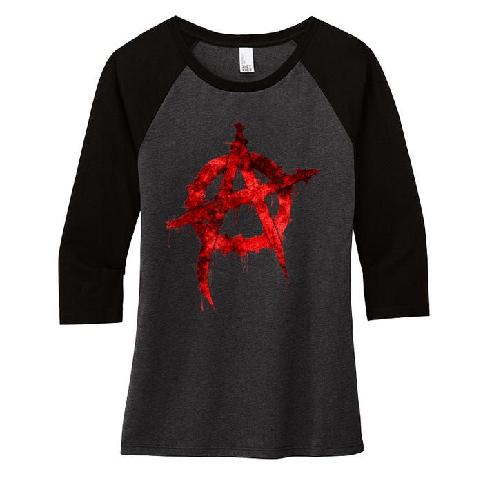 Red Graffiti Anarchy Symbol Women's Tri-Blend 3/4-Sleeve Raglan Shirt