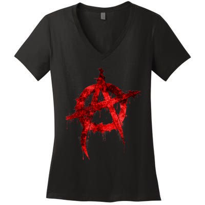 Red Graffiti Anarchy Symbol Women's V-Neck T-Shirt