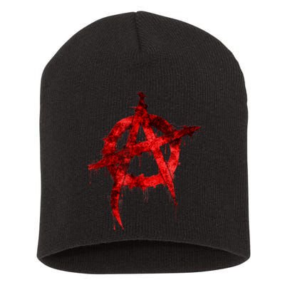 Red Graffiti Anarchy Symbol Short Acrylic Beanie