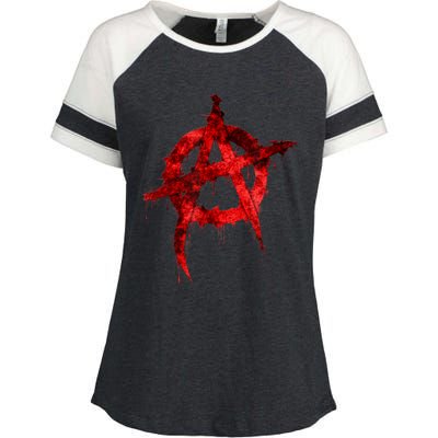 Red Graffiti Anarchy Symbol Enza Ladies Jersey Colorblock Tee