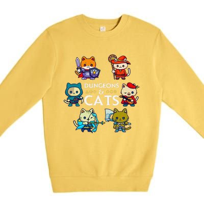 Rpg Gamer And Cats D20 Dice Nerdy Cute Cat Premium Crewneck Sweatshirt