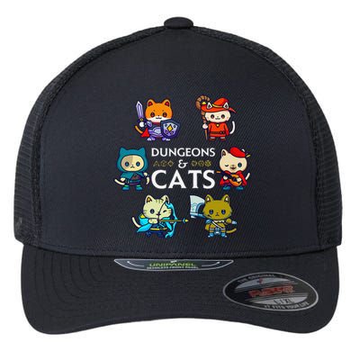 Rpg Gamer And Cats D20 Dice Nerdy Cute Cat Flexfit Unipanel Trucker Cap