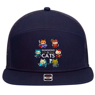 Rpg Gamer And Cats D20 Dice Nerdy Cute Cat 7 Panel Mesh Trucker Snapback Hat