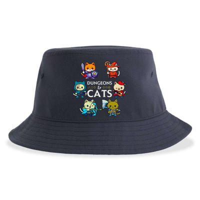 Rpg Gamer And Cats D20 Dice Nerdy Cute Cat Sustainable Bucket Hat