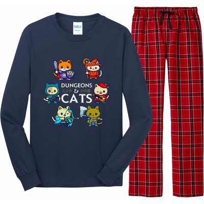 Rpg Gamer And Cats D20 Dice Nerdy Cute Cat Long Sleeve Pajama Set