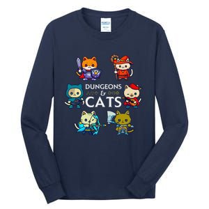 Rpg Gamer And Cats D20 Dice Nerdy Cute Cat Tall Long Sleeve T-Shirt