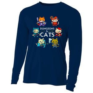 Rpg Gamer And Cats D20 Dice Nerdy Cute Cat Cooling Performance Long Sleeve Crew