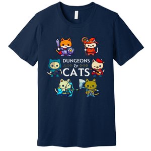 Rpg Gamer And Cats D20 Dice Nerdy Cute Cat Premium T-Shirt