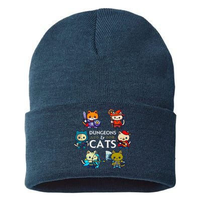 Rpg Gamer And Cats D20 Dice Nerdy Cute Cat Sustainable Knit Beanie