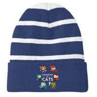 Rpg Gamer And Cats D20 Dice Nerdy Cute Cat Striped Beanie with Solid Band