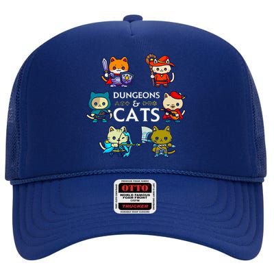 Rpg Gamer And Cats D20 Dice Nerdy Cute Cat High Crown Mesh Back Trucker Hat