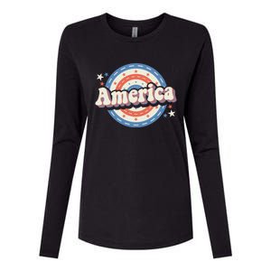 Retro Groovy America American Flag 4th Of July Gift Womens Cotton Relaxed Long Sleeve T-Shirt