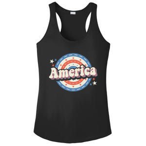 Retro Groovy America American Flag 4th Of July Gift Ladies PosiCharge Competitor Racerback Tank