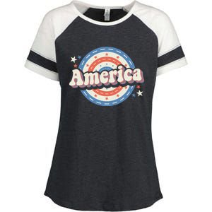 Retro Groovy America American Flag 4th Of July Gift Enza Ladies Jersey Colorblock Tee