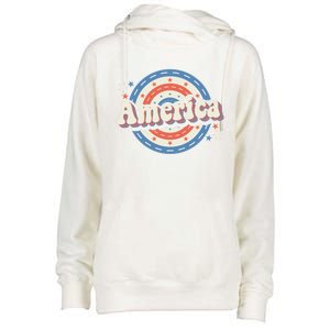 Retro Groovy America American Flag 4th Of July Gift Womens Funnel Neck Pullover Hood