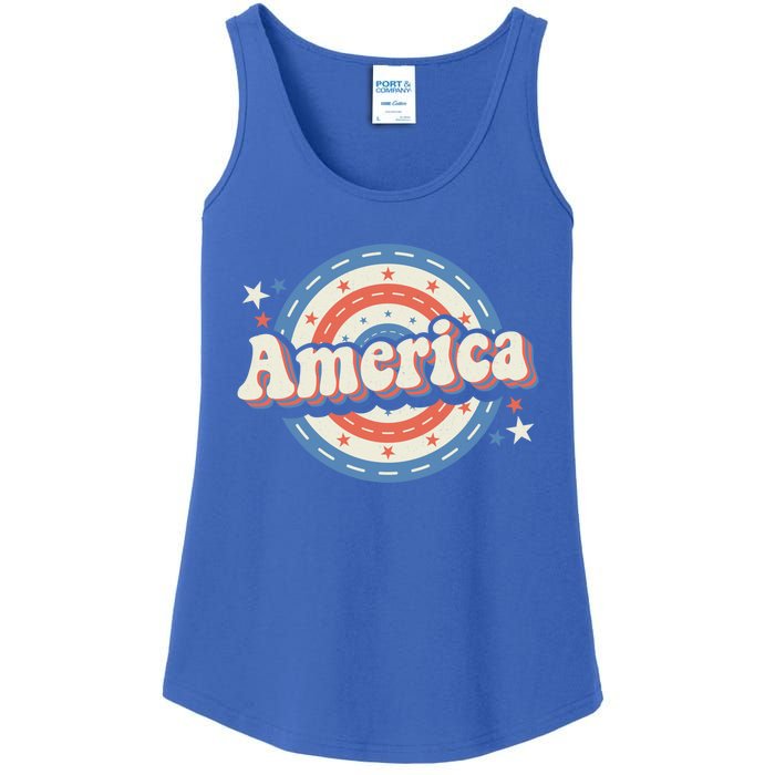 Retro Groovy America American Flag 4th Of July Gift Ladies Essential Tank