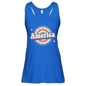 Retro Groovy America American Flag 4th Of July Gift Ladies Essential Flowy Tank