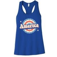 Retro Groovy America American Flag 4th Of July Gift Women's Racerback Tank