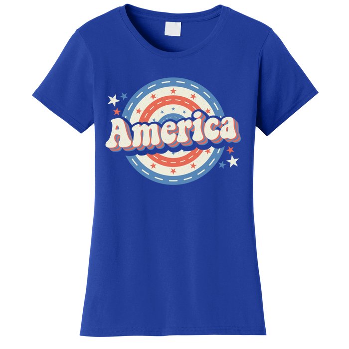 Retro Groovy America American Flag 4th Of July Gift Women's T-Shirt