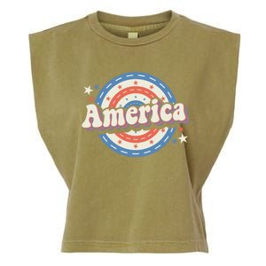 Retro Groovy America American Flag 4th Of July Gift Garment-Dyed Women's Muscle Tee