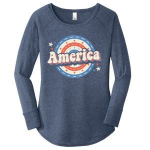 Retro Groovy America American Flag 4th Of July Gift Women's Perfect Tri Tunic Long Sleeve Shirt