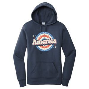 Retro Groovy America American Flag 4th Of July Gift Women's Pullover Hoodie