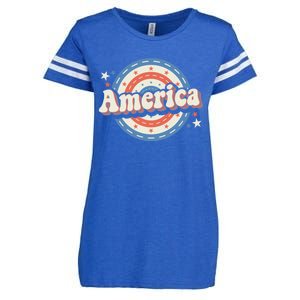 Retro Groovy America American Flag 4th Of July Gift Enza Ladies Jersey Football T-Shirt