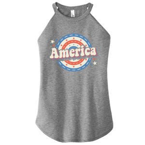 Retro Groovy America American Flag 4th Of July Gift Women's Perfect Tri Rocker Tank