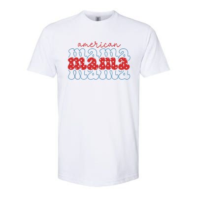 Retro Groovy America Mama 4th Of July Usa Flag Patriotic Great Gift Softstyle CVC T-Shirt