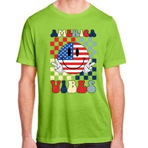 Retro Groovy America Vibes Usa Flag Indepedence Day July 4th Funny Gift Adult ChromaSoft Performance T-Shirt