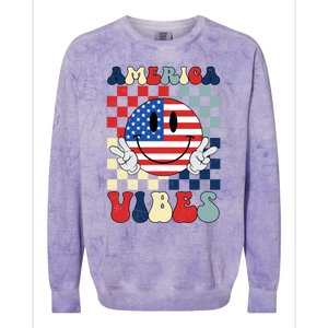 Retro Groovy America Vibes Usa Flag Indepedence Day July 4th Funny Gift Colorblast Crewneck Sweatshirt