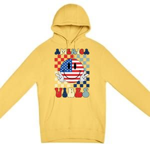 Retro Groovy America Vibes Usa Flag Indepedence Day July 4th Funny Gift Premium Pullover Hoodie