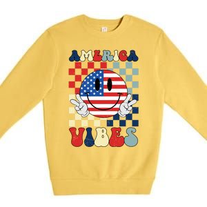 Retro Groovy America Vibes Usa Flag Indepedence Day July 4th Funny Gift Premium Crewneck Sweatshirt