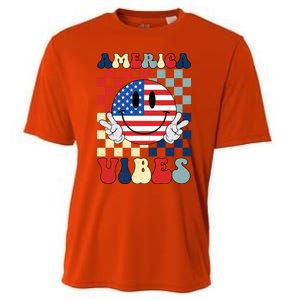 Retro Groovy America Vibes Usa Flag Indepedence Day July 4th Funny Gift Cooling Performance Crew T-Shirt