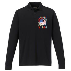 Retro Groovy America Vibes Usa Flag Indepedence Day July 4th Funny Gift Performance Long Sleeve Polo