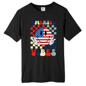 Retro Groovy America Vibes Usa Flag Indepedence Day July 4th Funny Gift Tall Fusion ChromaSoft Performance T-Shirt