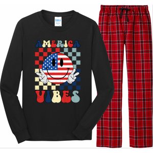 Retro Groovy America Vibes Usa Flag Indepedence Day July 4th Funny Gift Long Sleeve Pajama Set