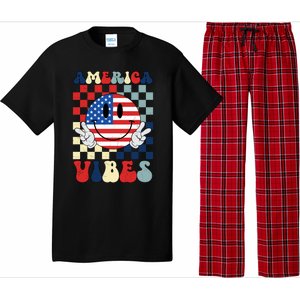 Retro Groovy America Vibes Usa Flag Indepedence Day July 4th Funny Gift Pajama Set